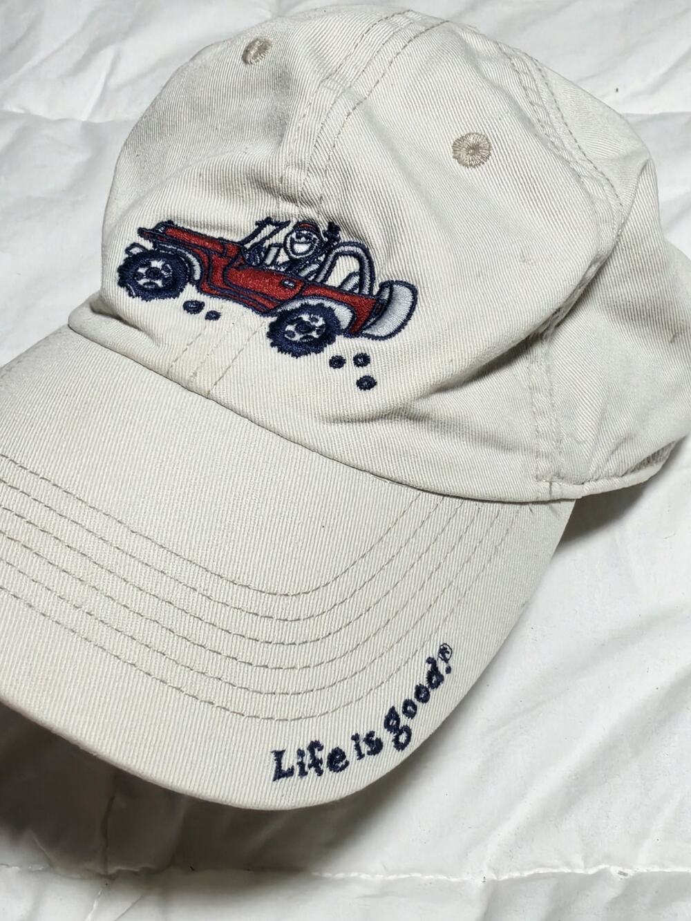 LIFE IS GOOD Red Jeep Hat Cap Embroidered Adjustable Cotton Unisex Travel